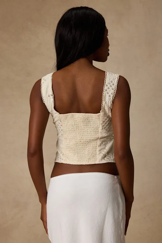 Antionette Cream Embroidered Sequin Button-Front Top sold by Lulus product image thumbnail 2