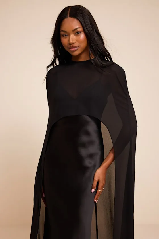 Cavana Black Satin Cape Maxi Dress sold by Lulus product image thumbnail 2