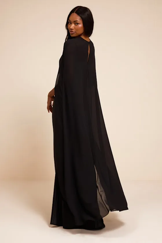 Cavana Black Satin Cape Maxi Dress sold by Lulus product image thumbnail 3