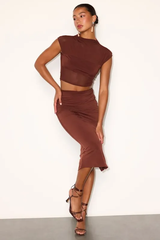 Kiara Brown Mesh Two-Piece Midi Dress made by Lulus