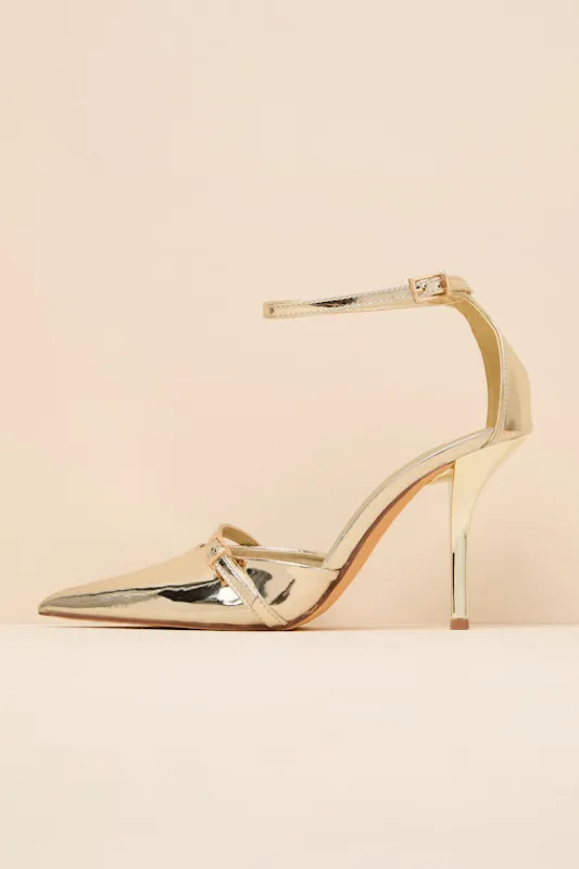 Kellen Gold Patent Ankle Strap Pointed-Toe Pumps made by Lulus