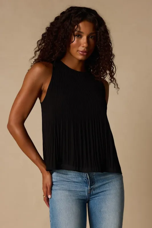 Eleanor Black Lace Pleated Tank Top made by Lulus