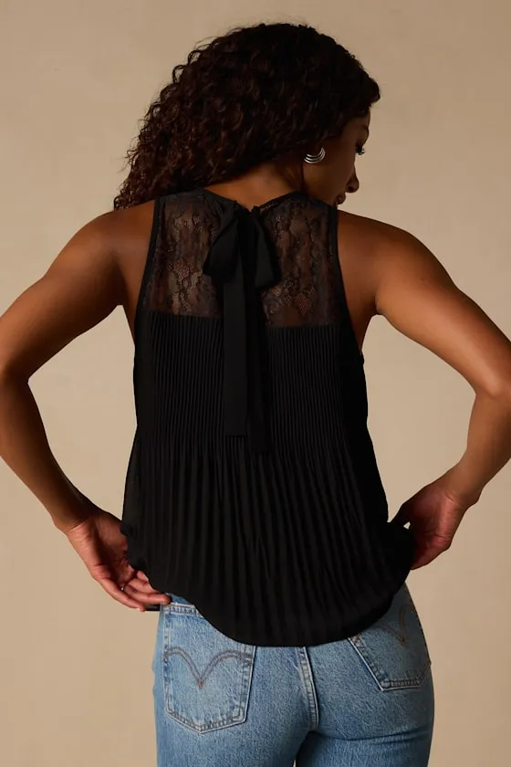 Eleanor Black Lace Pleated Tank Top sold by Lulus product image thumbnail 2