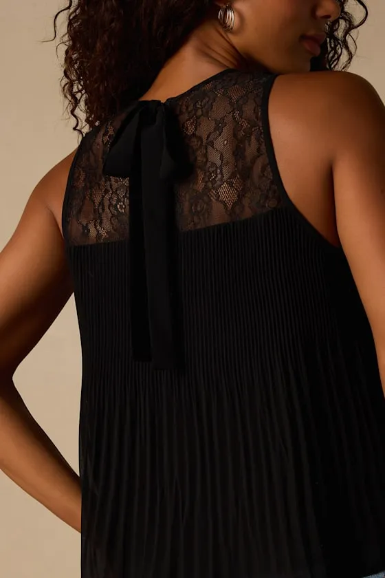 Eleanor Black Lace Pleated Tank Top sold by Lulus product image thumbnail 4