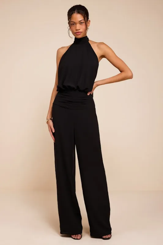 Kacey Black Backless Halter Jumpsuit made by Lulus