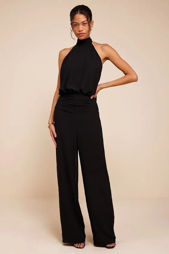 Kacey Black Backless Halter Jumpsuit sold by Lulus