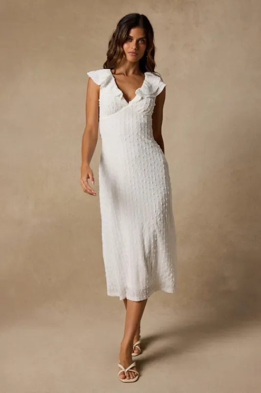 Shayla White Textured Ruffled Midi Dress made by Lulus