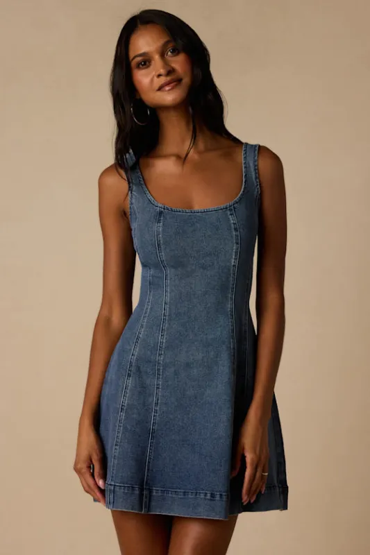 Trena Medium Wash Denim Skater Mini Dress made by Lulus