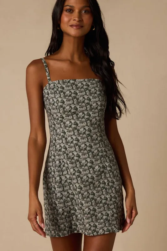 Teagan Dark Olive Floral Twill Mini Dress made by Lulus
