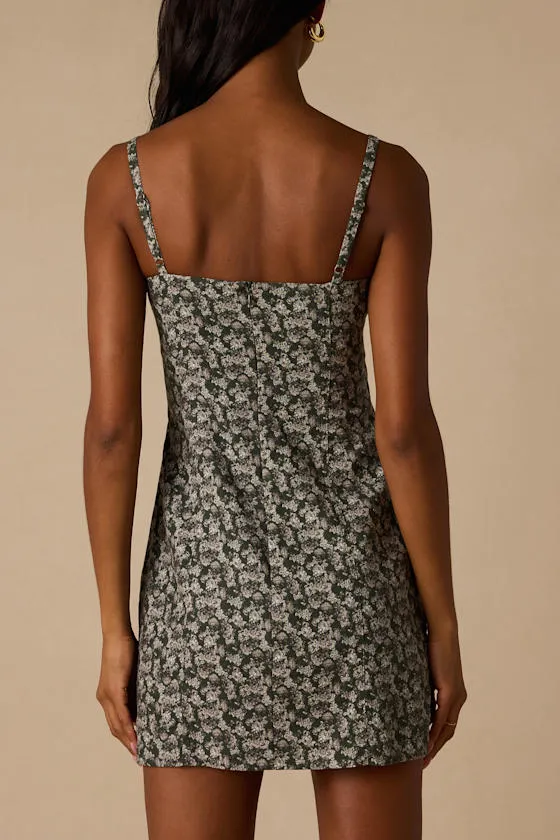 Teagan Dark Olive Floral Twill Mini Dress sold by Lulus product image thumbnail 2