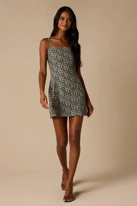 Teagan Dark Olive Floral Twill Mini Dress sold by Lulus product image thumbnail 3