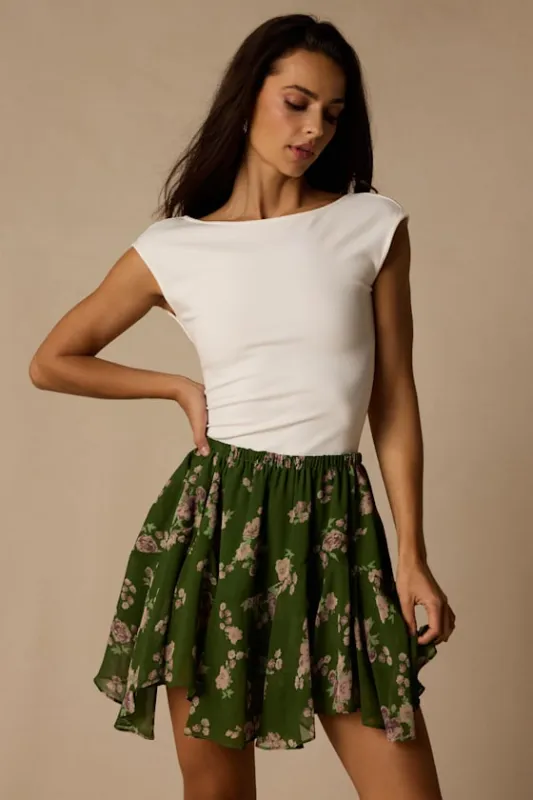 Rylan Dark Green Floral Skater Mini Skirt made by Lulus