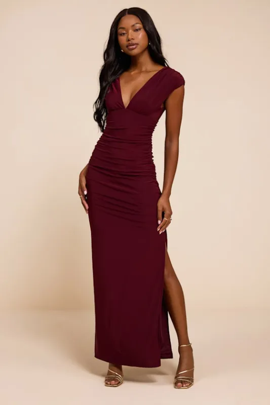 Ula Burgundy Jersey Knit Column Maxi Dress made by Lulus