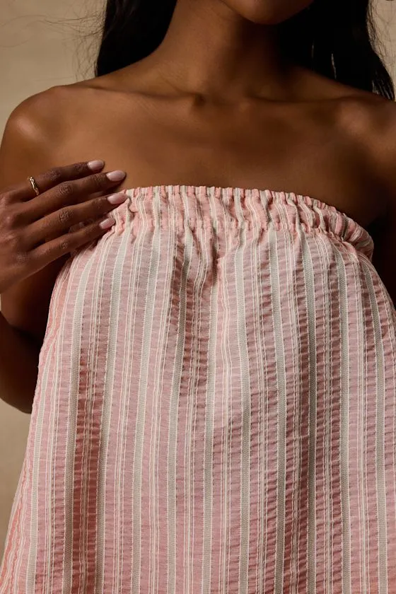 Billie Pink Striped Cotton Strapless Top sold by Lulus product image thumbnail 4