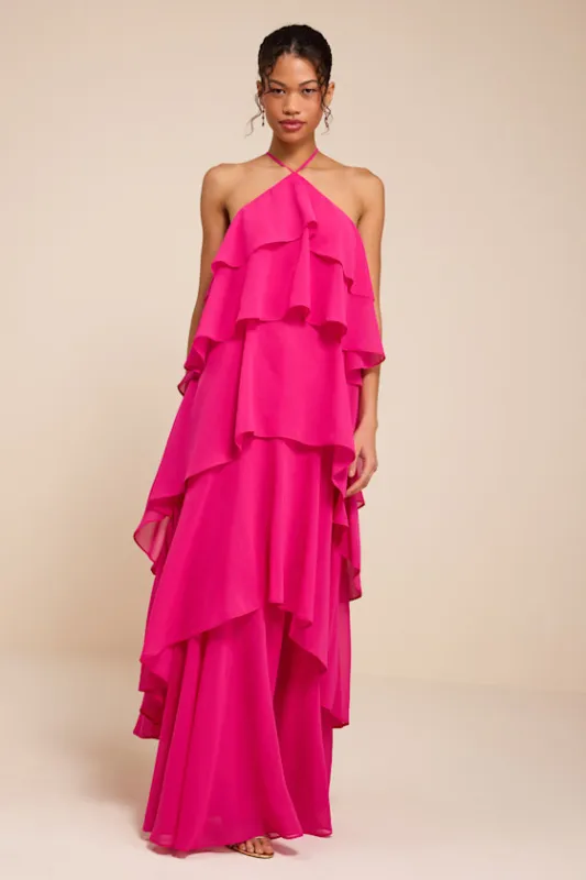 Aveley Hot Pink Tiered Shift Maxi Dress made by Lulus