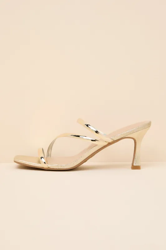 Vian Gold Metallic Strappy High Heel Slide Sandals made by Lulus