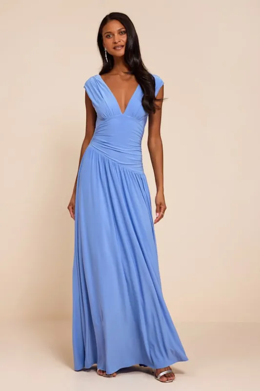 Marna Periwinkle Blue Slinky Knit Drop Waist Maxi Dress made by Lulus