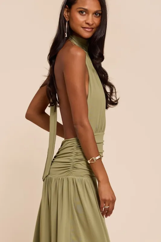 Reem Sage Jersey Knit Backless Maxi Dress made by Lulus
