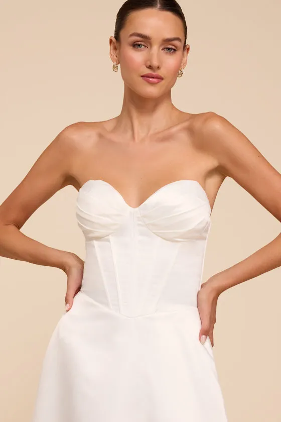 Gwen White Satin Bustier Wedding Dress sold by Lulus product image thumbnail 2