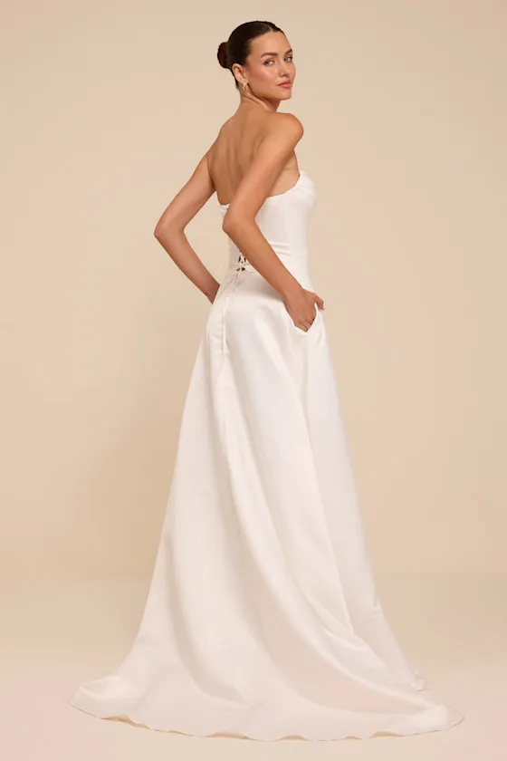 Gwen White Satin Bustier Wedding Dress sold by Lulus product image thumbnail 3
