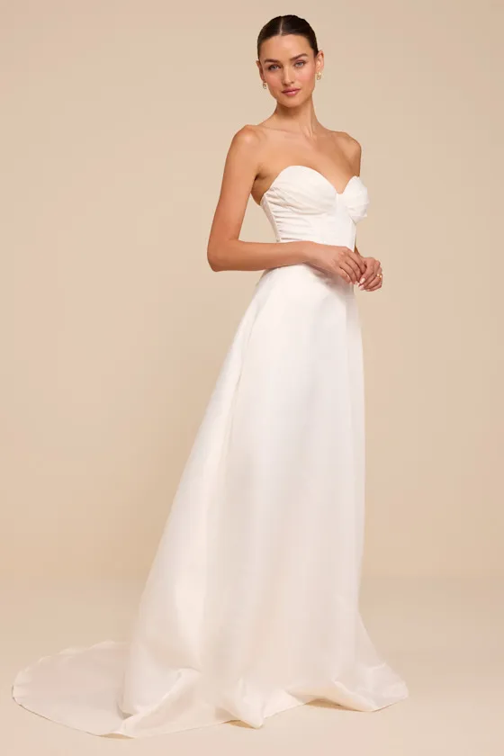 Gwen White Satin Bustier Wedding Dress sold by Lulus product image thumbnail 4