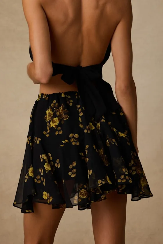 Rylan Black Floral Skater Mini Skirt sold by Lulus product image thumbnail 2