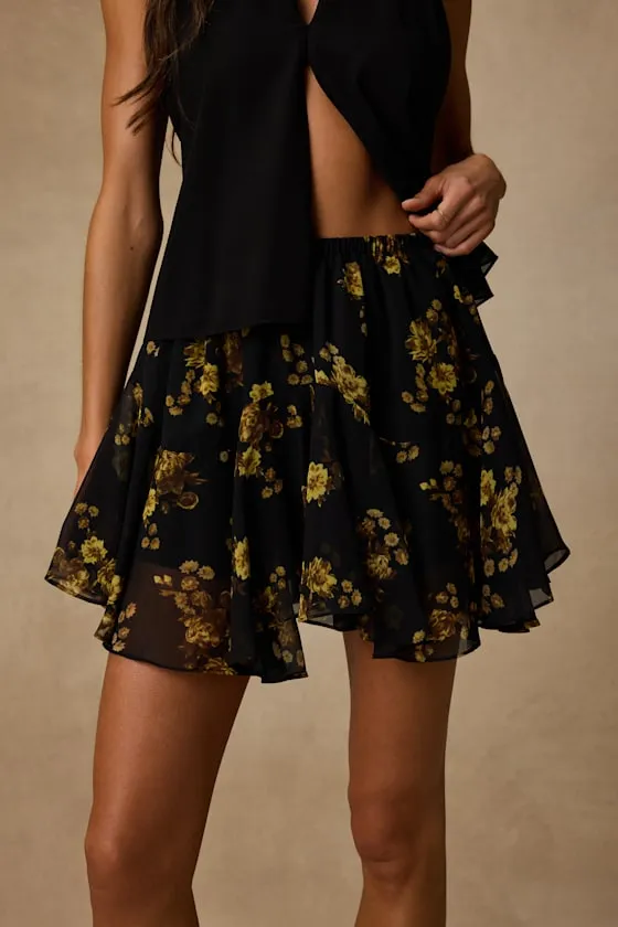 Rylan Black Floral Skater Mini Skirt sold by Lulus product image thumbnail 3