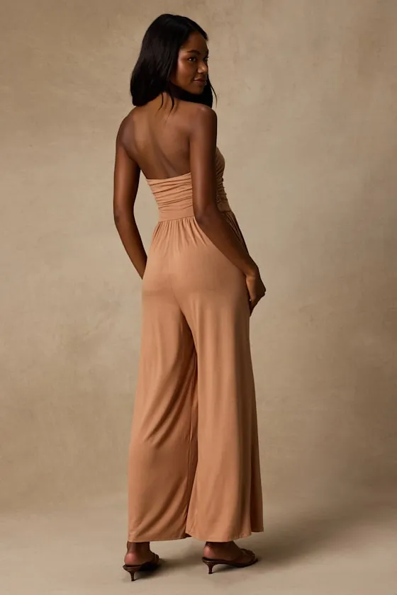 Flirty Posture Light Brown Jersey Knit Strapless Jumpsuit sold by Lulus product image thumbnail 3