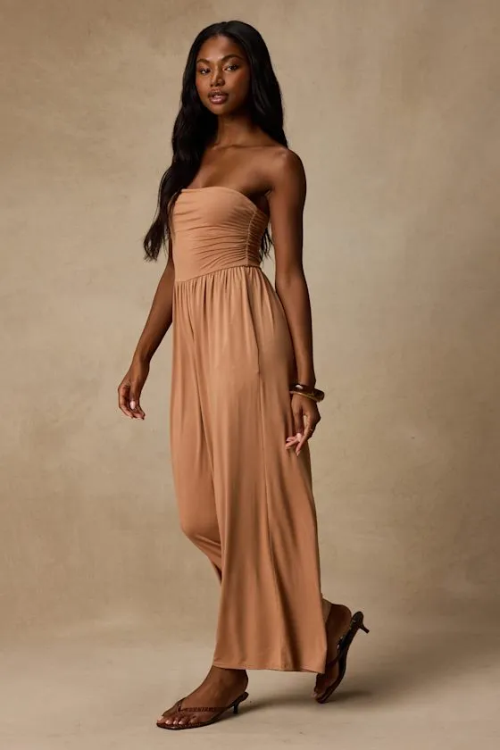 Flirty Posture Light Brown Jersey Knit Strapless Jumpsuit sold by Lulus product image thumbnail 4
