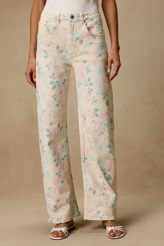 Sydnee Cream Multi Floral Wide-Leg Jeans sold by Lulus product image thumbnail 2