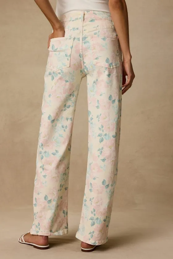 Sydnee Cream Multi Floral Wide-Leg Jeans sold by Lulus product image thumbnail 3