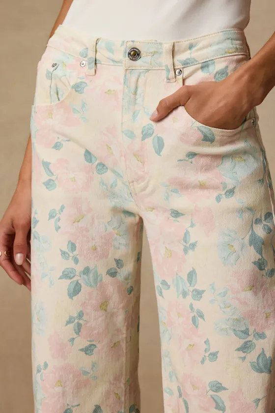 Sydnee Cream Multi Floral Wide-Leg Jeans sold by Lulus product image thumbnail 4