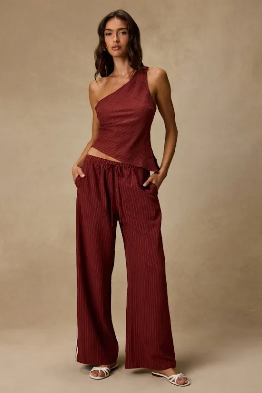 Ives Rust Red Pinstriped Drawstring Pants made by Lulus