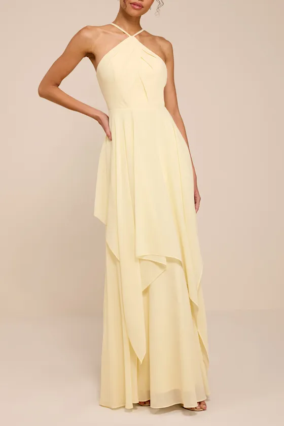 Aletta Pale Yellow Tiered Halter Maxi Dress sold by Lulus product image thumbnail 2