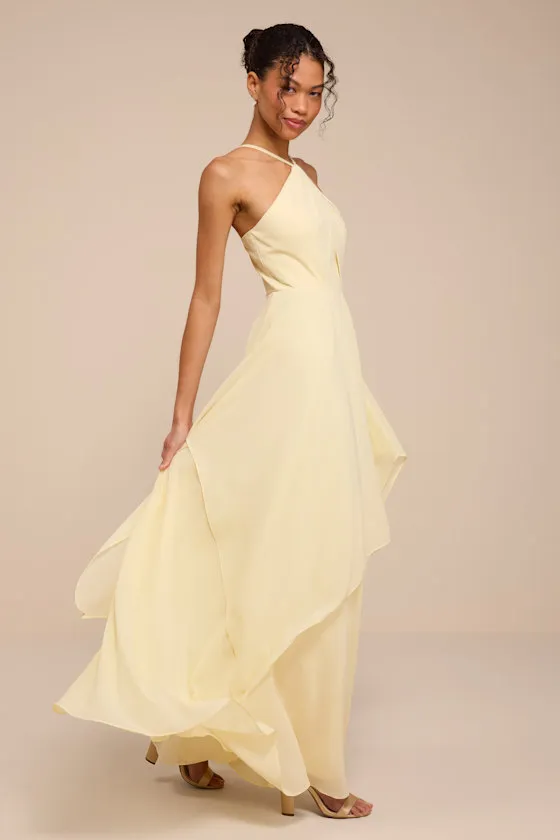 Aletta Pale Yellow Tiered Halter Maxi Dress sold by Lulus product image thumbnail 4