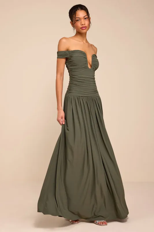 Aniya Olive Jersey Knit Drop Maxi Dress made by Lulus
