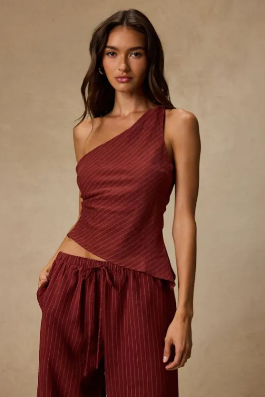 Ives Rust Red Pinstriped Asymmetrical Top made by Lulus