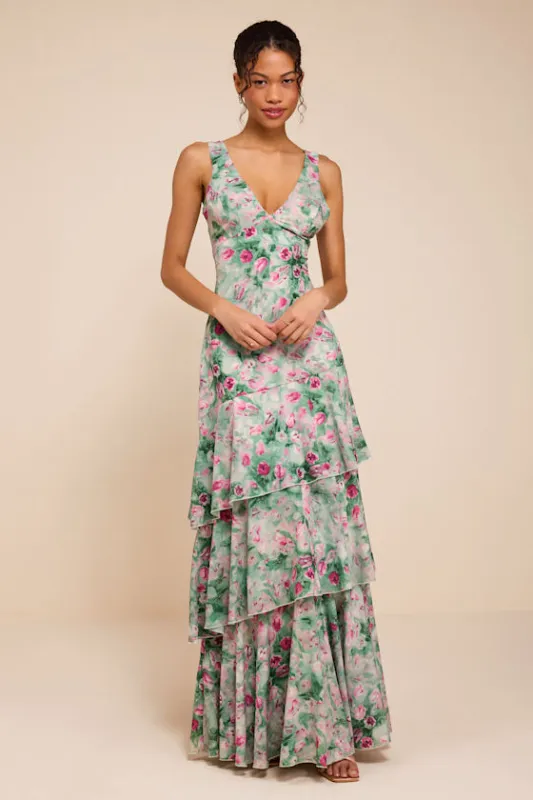 Somerset Sage Multi Floral Tiered Maxi Dress made by Lulus