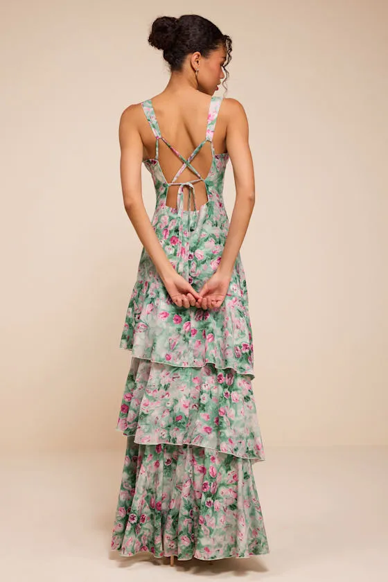 Somerset Sage Multi Floral Tiered Maxi Dress sold by Lulus product image thumbnail 3