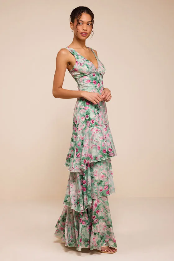 Somerset Sage Multi Floral Tiered Maxi Dress sold by Lulus product image thumbnail 4