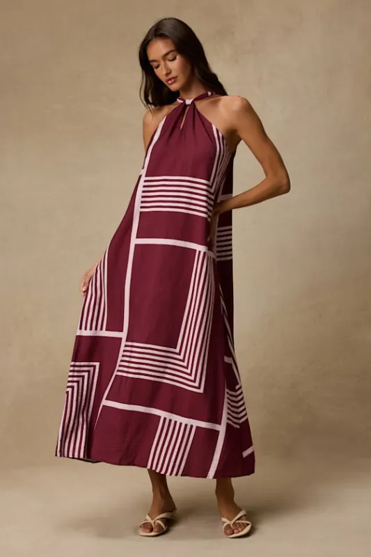 Rio Burgundy and Pink Abstract Print Shift Maxi Dress made by Lulus