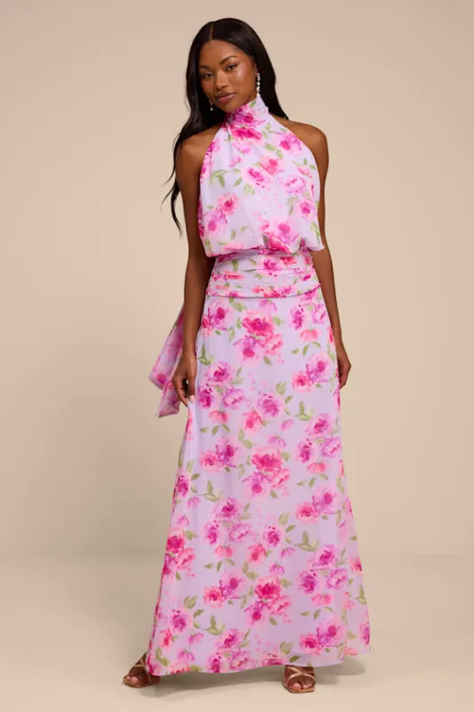 Kenzie Lavender Multi Floral Backless Maxi Dress made by Lulus