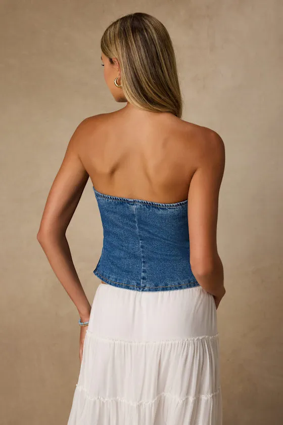 Anari Medium Wash Denim Strapless Top sold by Lulus product image thumbnail 2