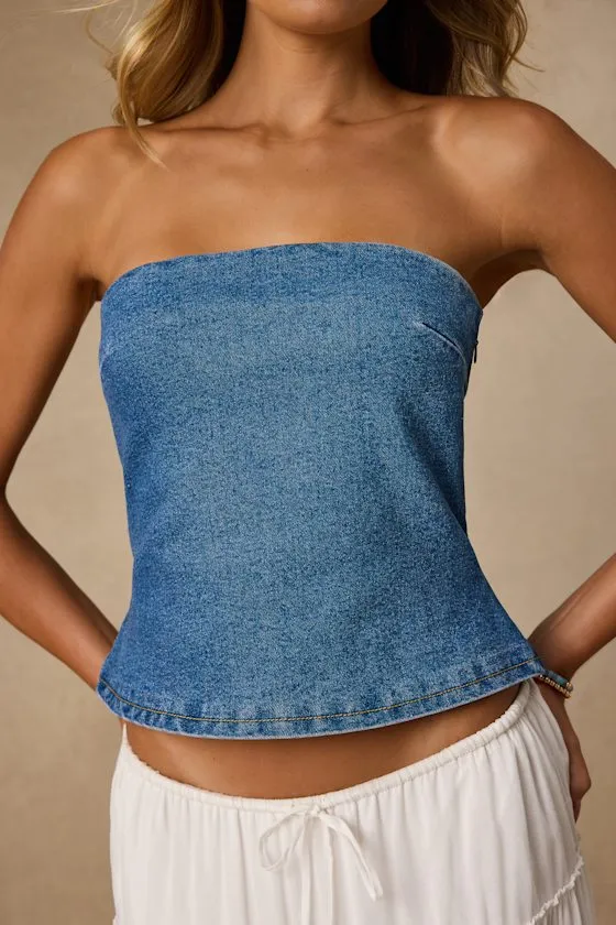 Anari Medium Wash Denim Strapless Top sold by Lulus product image thumbnail 4
