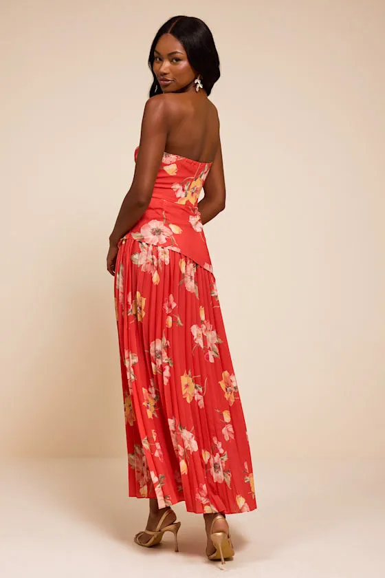 Novena Red Orange Multi Floral Drop Waist Midi Dress sold by Lulus product image thumbnail 3