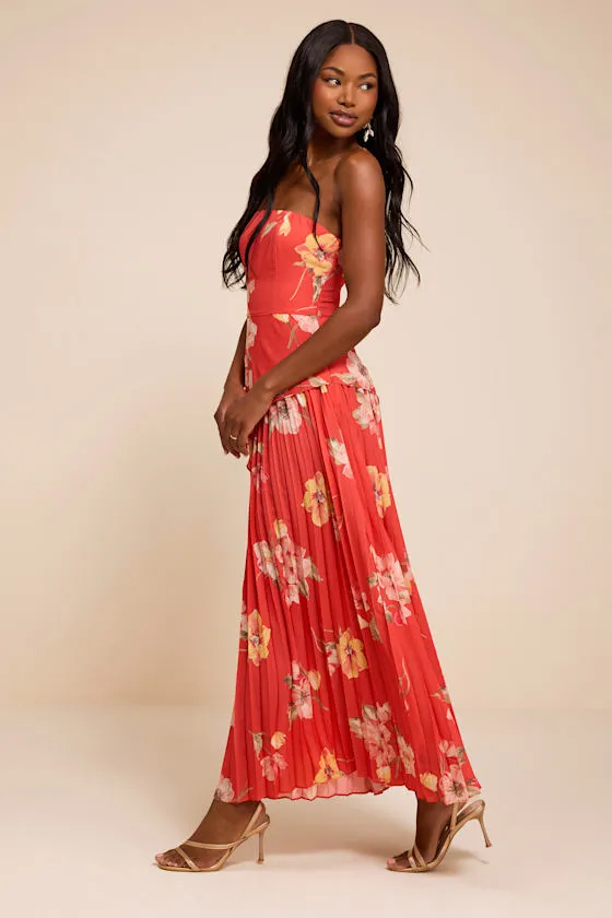 Novena Red Orange Multi Floral Drop Waist Midi Dress sold by Lulus product image thumbnail 4