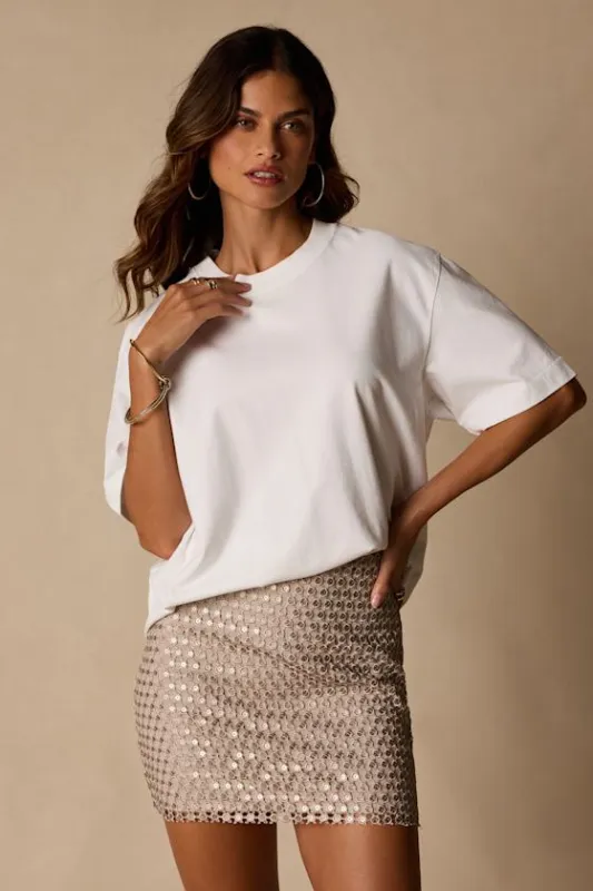 Jeanie Taupe Sequin High-Rise Mini Skirt made by Lulus