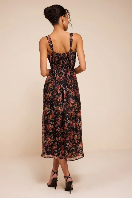 Francesca Black Floral Sleeveless Midi Dress sold by Lulus product image thumbnail 3
