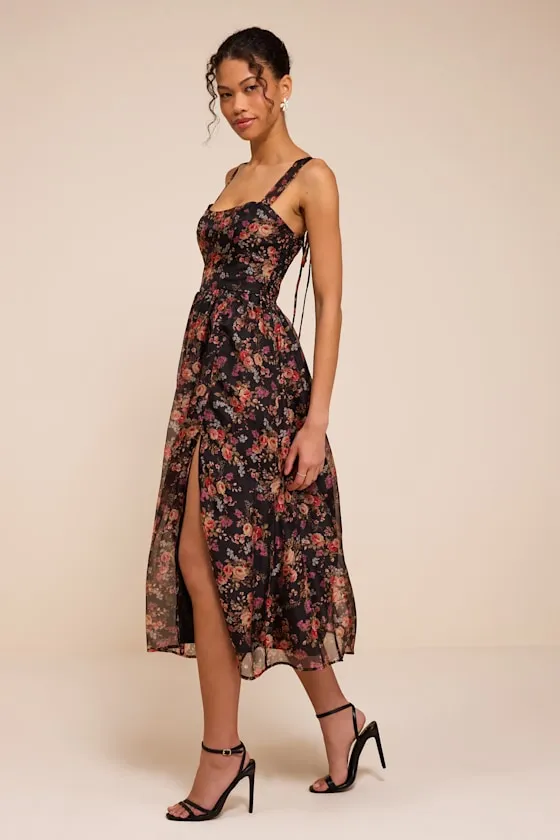 Francesca Black Floral Sleeveless Midi Dress sold by Lulus product image thumbnail 4
