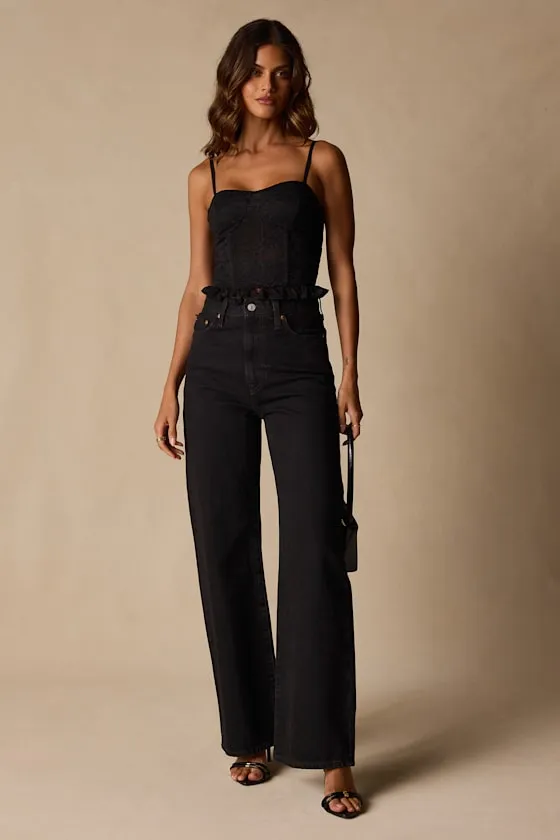 Ada Black Lace Ruffled Bustier Top sold by Lulus product image thumbnail 3